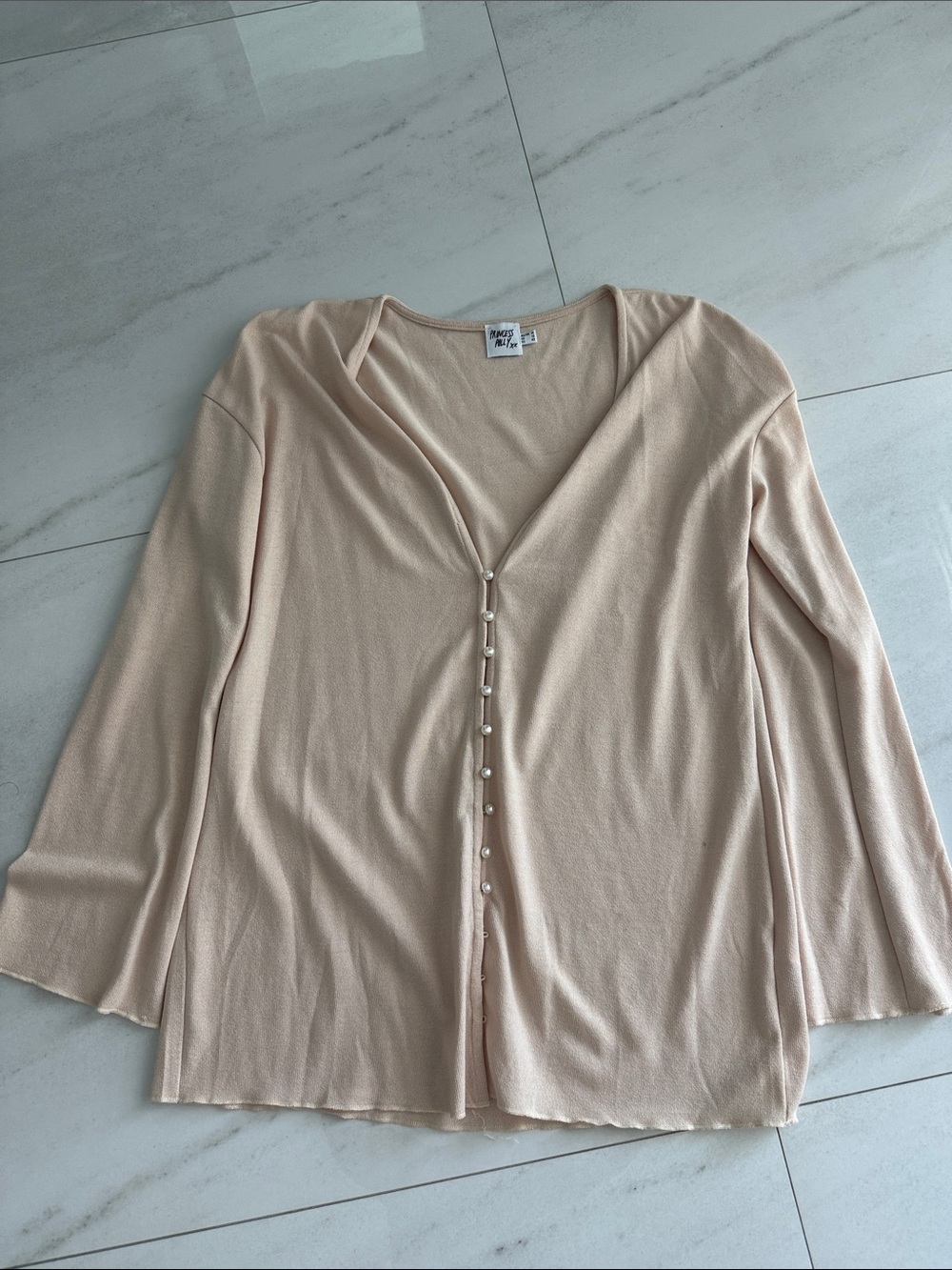 Princess Polly Blush Pearl-Button Knit Top
